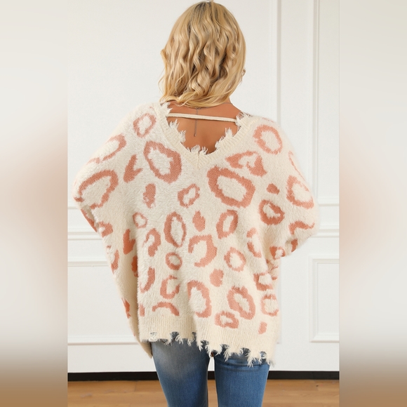 Leopard V-Neck Dropped Shoulder Sweater 20% OFF SALE!! - Picture 3 of 5